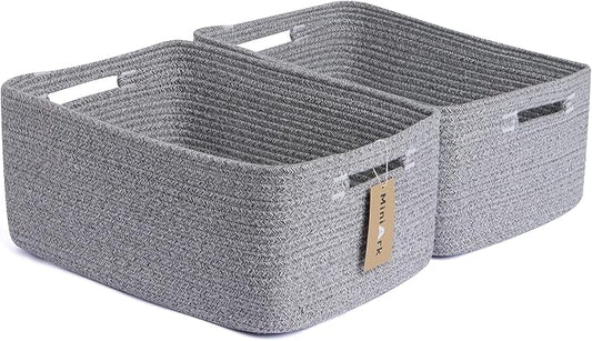 MiniArk Large Storage Baskets for Shelves, 17 x 13 x 7.5” Closet Organizers Bins for Clothes Blanket Towels, Baby Nursery, Toy Baskets Box, Woven Rope Baskets, 2 Packs Mixed Grey