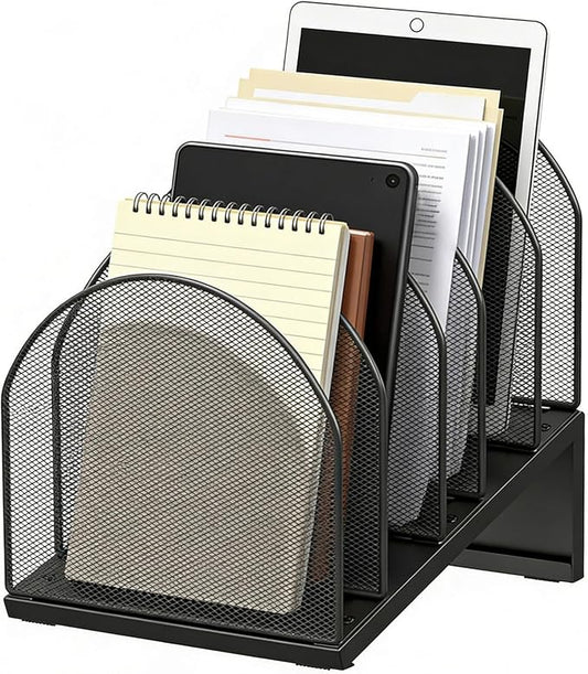 gianotter Desktop File Organizer, Desk Organizer with 5 Compartments, Paper Organizer for Desk, Workspace Organizers for Office Supplies (Black, Inclined Style)