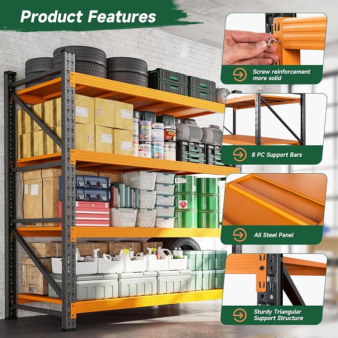 Letaya 3000LBS Heavy Duty Storage Shelves,70" H Metal Garage Shelving Units,4 Tier Large Tall Industrial Shelving,Adjustable Utility Rack Shelf for Warehouse,Basement (Orange, 48" W x 24" D x 70" H)