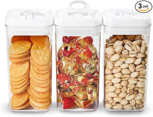 Felli Flip Tite Food Storage Container with Lid Airtight 4" Ring Seal Flip Top, Stackable Acrylic Canister Jar for Pantry Kitchen Counter, Snack Coffee Bean Granola Pet Treats Cracker Holder (1.2 L)