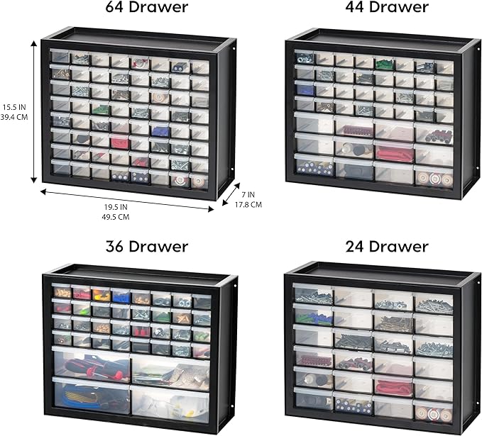 IRIS USA 36-Drawer Storage Cabinet, Garage Tool Screws, Made in USA, Black | Wall mountable, Stackable, Hardware, Electronics, Teacher Toolbox, Small Parts