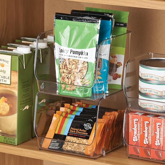 iDesign Stackable Open-Front Storage Bins, Set of 6, Clear | Kitchen and Pantry Organization