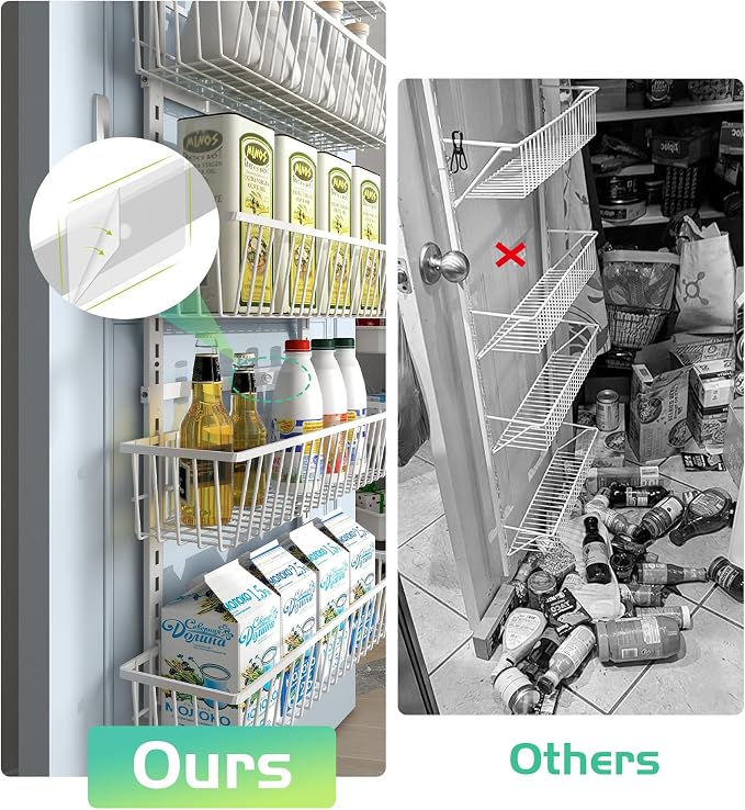 Mefirt Over The Door Pantry Organizer, Pantry Organization and Storage | Pantry Hanging Organizers and Storage, Adjustable Heavy-Duty Metal for Home & Kitchen, Back of Door Seasoning Rack
