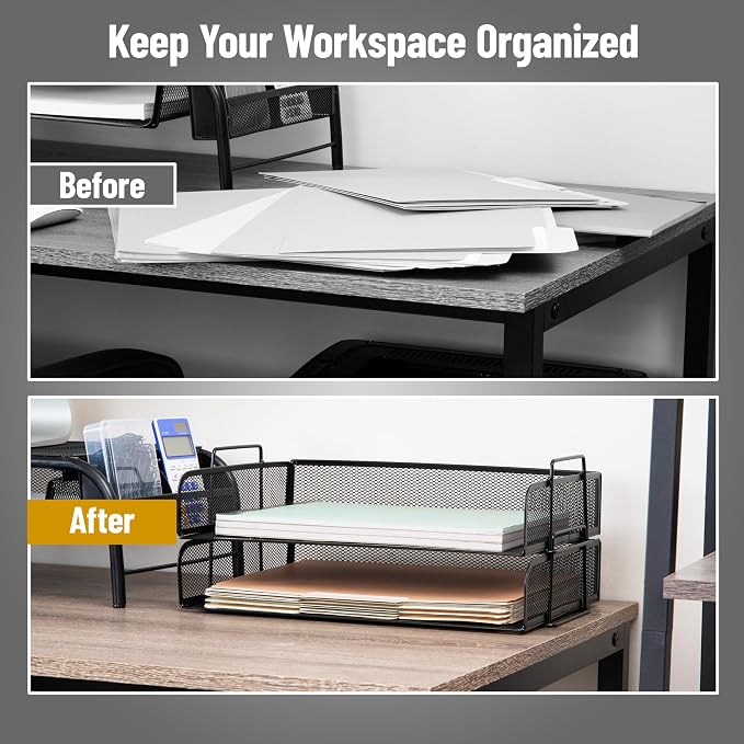Mind Reader Stackable Paper Tray, Desktop Organizer, File Storage, Office, Metal Mesh, 2 Pcs., Black