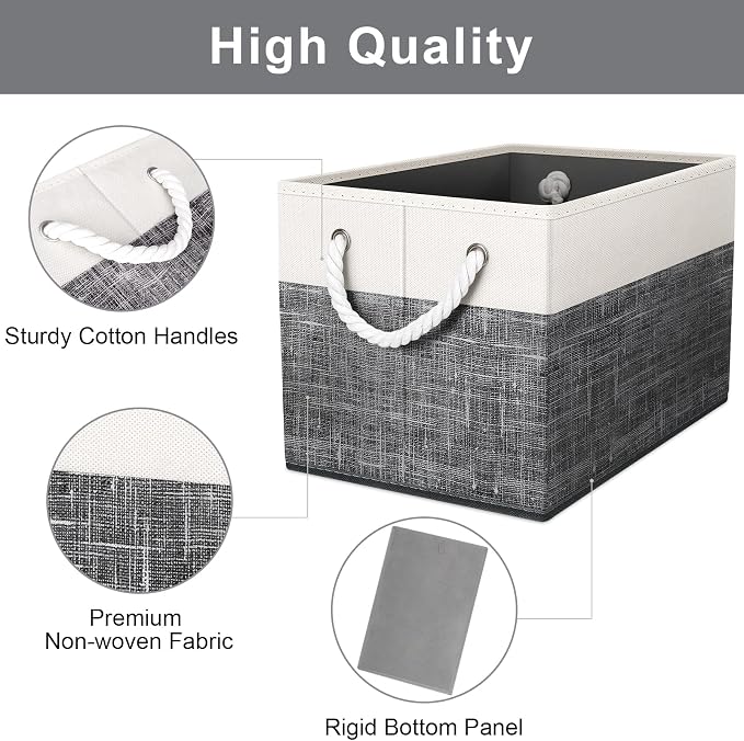 Fab totes Storage Bins 4-Pack, Foldable Storage Baskets for Organizing Toys, Books, Shelves, Closet, Large Storage Box with Rope Handles, Sturdy Organizer Bins, White & Black