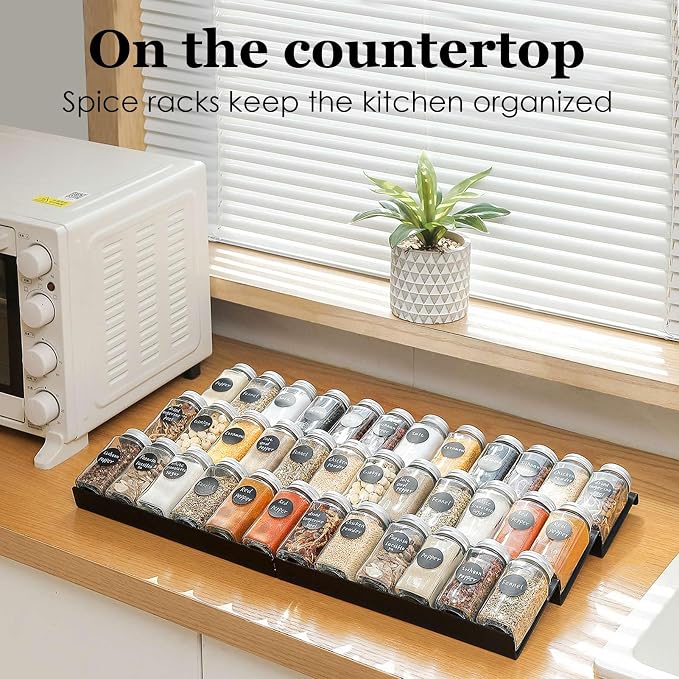Famhap Spice Drawer Organizer Expandable 6 PCS for 11.6"-23.2" Wide Drawer | Durable Plastic, Slanted Seasoning Drawer Organizer, Use for Kitchen Spices Cosmetics