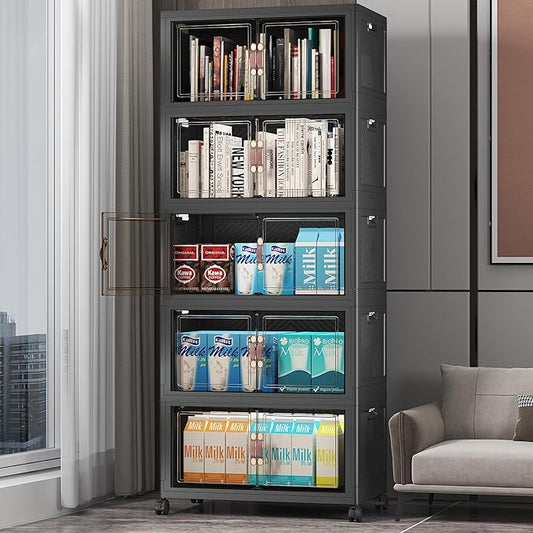 UAMFURI Stackable Storage Bins, 275QT Collapsible Drawers with 1 Lid | Large Capacity, Magnetic Door, Stack Lock, Rolling Wheels, Foldable Design, Organizers and Storage for Bedroom Dorm Garage