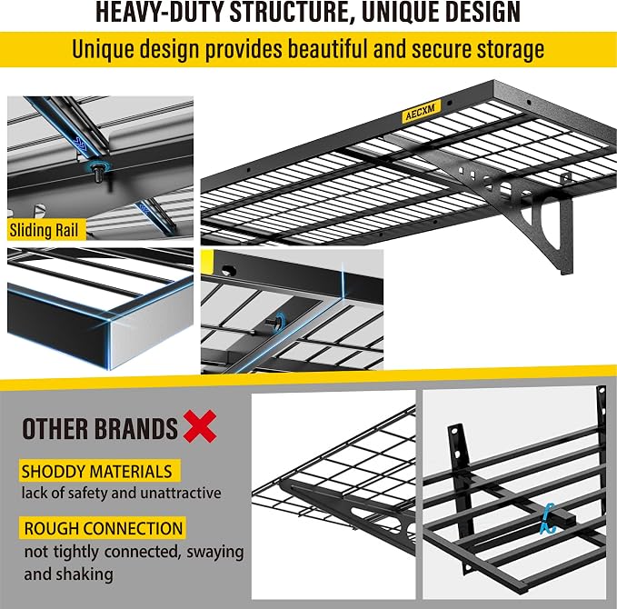 Aecxm 1.64x4ft 4Pack Wire Shelving Unit Heavy Duty Garage Storage Shelves Wall Mounted Black 1120lbs Load Capacity（20-inch-by-48-inch）