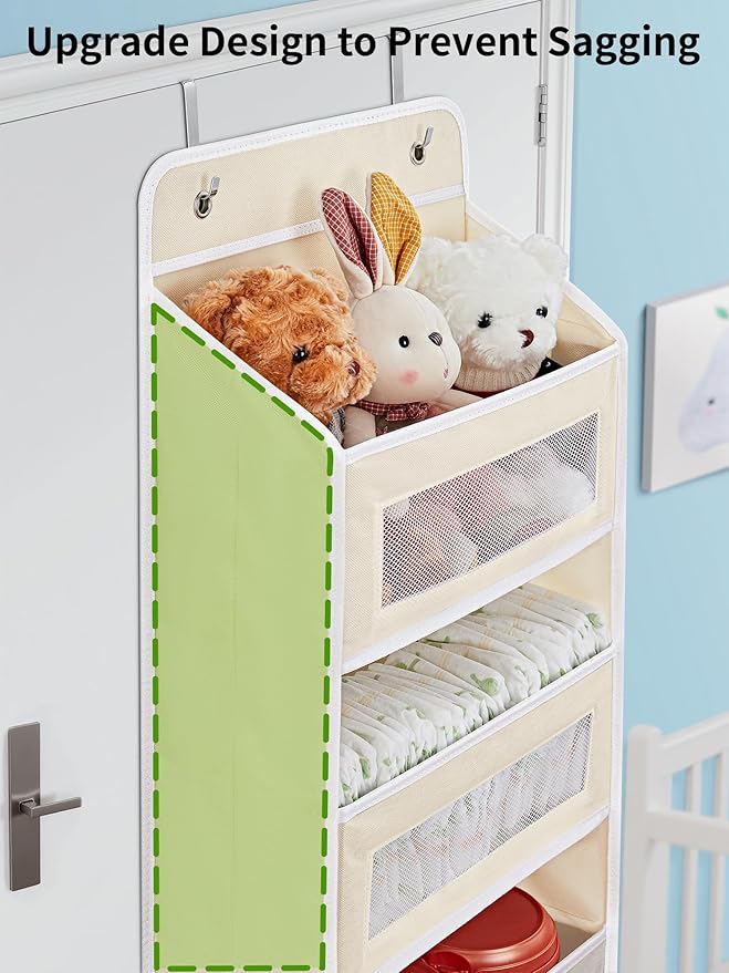 JARLINK Over the Door Organizer for Pantry, Bathroom, 5 Shelf Beige, 2 Pack | Anti-Tilt Design, 44 lb Load Capacity, Hanging Door Organizer with 5 Large Capacity Pockets, Behind Door Storage for Nursery