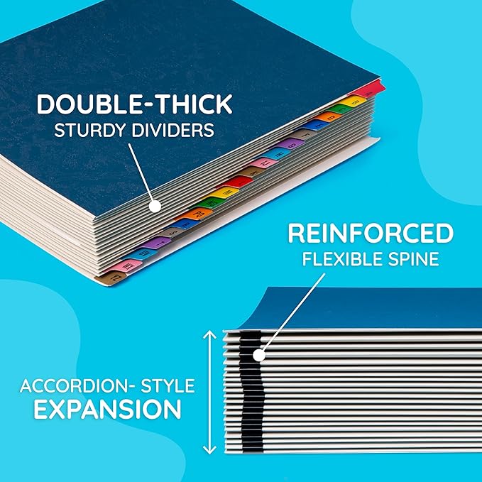Blue Summit Supplies A-Z Desk File Sorter, Letter, 20 Dividers, Blue | Expanding alphabetical sorter, 20 A-Z dividers, for mail, files, invoices, and desktop organization