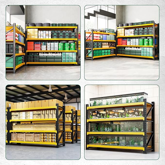 Letaya 4000LBS Heavy Duty Storage Shelves,70" H Metal Garage Shelving Units,4 Tier Large Tall Industrial Shelving,Adjustable Utility Rack Shelf for Warehouse,Basement (Yellow, 60" W x 24" D x 70" H)