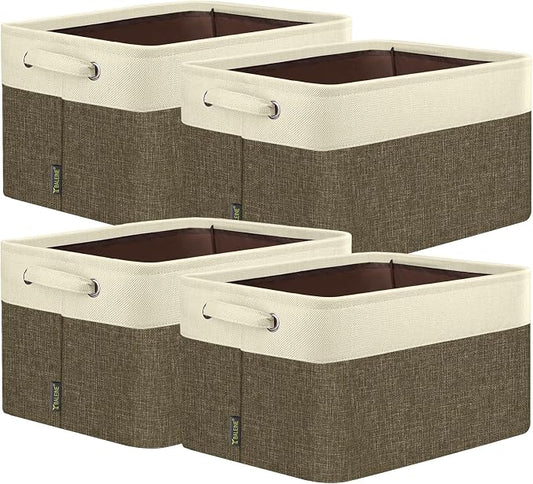 BALEINE 4 Pack Fabric Closet Storage Bins for Shelves, Linen Closet Organizers and Storage, Decorative Baskets for Organizing, Shelf, Clothes, Home, Office (Brown, 15"x11"x9.5")