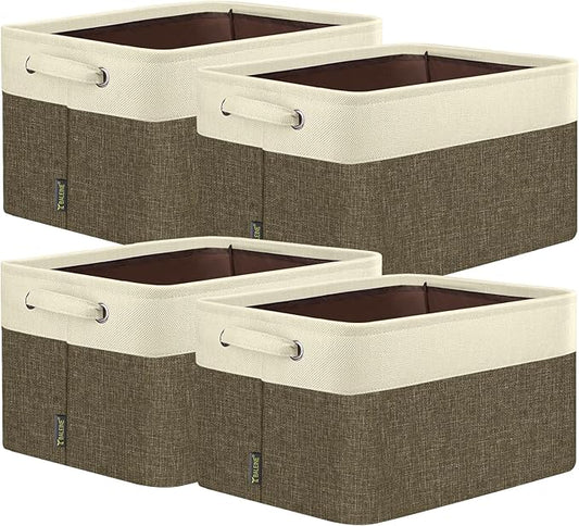 BALEINE 4 Pack Fabric Closet Storage Bins for Shelves, Linen Closet Organizers and Storage, Decorative Baskets for Organizing, Shelf, Clothes, Home, Office (Brown, 12"x8"x8")