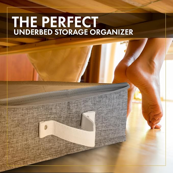 2pc Under Bed Storage Containers, Bedroom Under the Bed Drawer Storage Organizer with Bins and Lids, Medium Underbed Clothes Storage Box Ideal for Blanket, Fabric, & Shoes (LightGray)