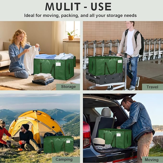 16 Pack-Extra Large Heavy Duty Moving Bags - Waterproof Storage Totes with Handles & Zippers, Foldable for College Dorm, Storage (olive green)