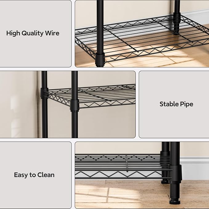 M MZG 3 Tiers Shelf Metal Storage Shelves Wire Rack Closet Organizers with Wheel for Garage Kitchen Bathroom Laundry Black 11.8" D x 17.7" W x 28.8" H