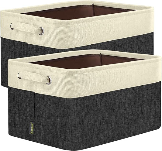 BALEINE 2 Pack Fabric Closet Storage Bins for Shelves, Linen Closet Organizers and Storage, Decorative Baskets for Organizing, Shelf, Clothes, Home, Office (Black, 17''x13''x10.5'')