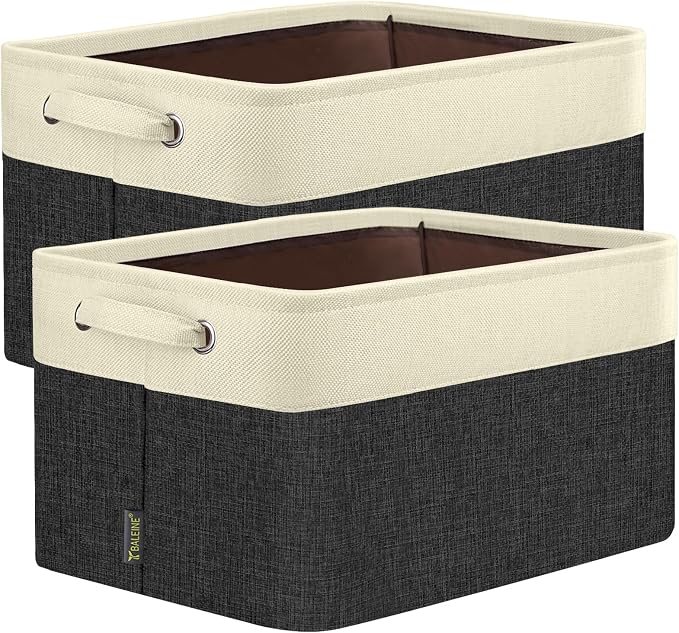 BALEINE 2 Pack Fabric Closet Storage Bins for Shelves, Linen Closet Organizers and Storage, Decorative Baskets for Organizing, Shelf, Clothes, Home, Office (Black, 12"x8"x8")