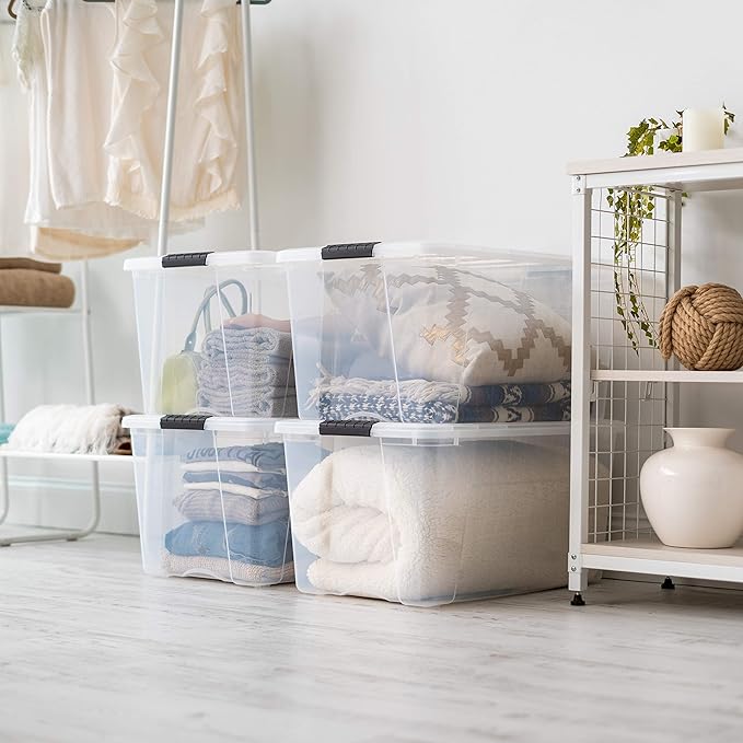 IRIS USA 2-Pack 72 Quart Storage Bins with Lids | Transparent design makes contents easy to find. Perfect for moving, blankets, clothing, and garage storage. Nestable design