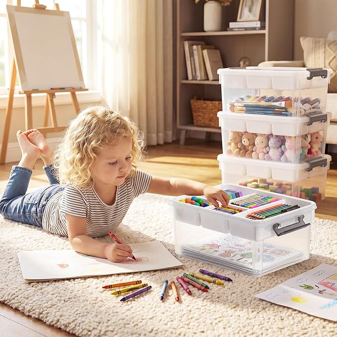Citylife 17QT 2Packs Clear Craft Organizers and Storage Box with Tray | Stackable Art Supply Organizer Storage Bins with Lids for Beads, Markers, Sewing, Tools, Playdoh, Coloring Books, Made in USA