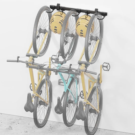 monTEK Enhanced Bike Storage Rack,Adjustable 3-Bike and 2-Helmet Hangers | Customizable for Various Bike Sizes, Heavy-Duty Steel Bike Wall Mount, Max Load 209lbs,for Indoor Bike Storage,32-in
