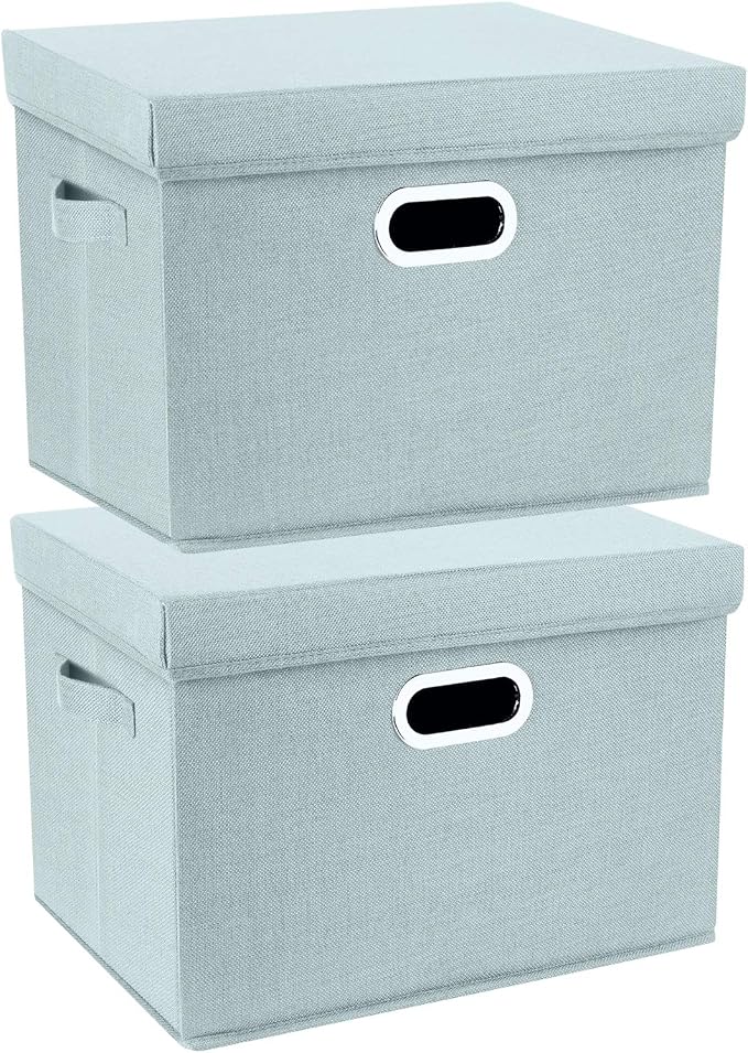 Collapsible Storage Bins With Lids, Large Fabric Storage Boxes - 2 Pack - Aqua Spring