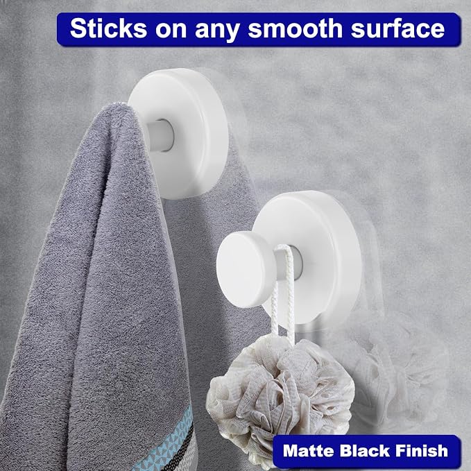 Bntuk Suction Cup Hooks for Shower, Removable Towel Hooks for Bathroom Window Glass Door Wall, Bath Robe Looafh Hook for Hanging - 4 Pack, White1