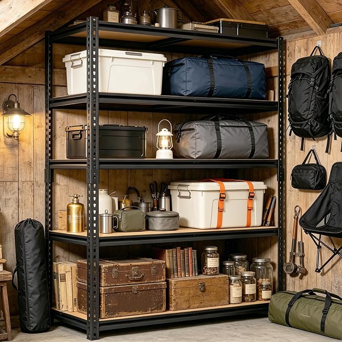 72" H Heavy Duty Garage Shelving, 2400LBS Capacity 5-Tier Storage Shelves,Adjustable Industrial Metal Garage Shelves for Basement Pantry Kitchen Warehouse, 16" D x 36" Wx72 H,Black