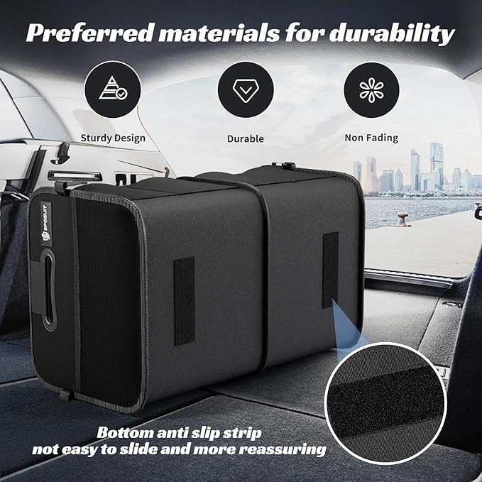 Sposuit Trunk Organizer for Car - 80L Collapsible Sturdy Car Storage, Black | 11 Pockets & Reinforced Handles, Large Capacity, SUV Trunk Organizers for Grocery Cargo, Non-Slip Bottom