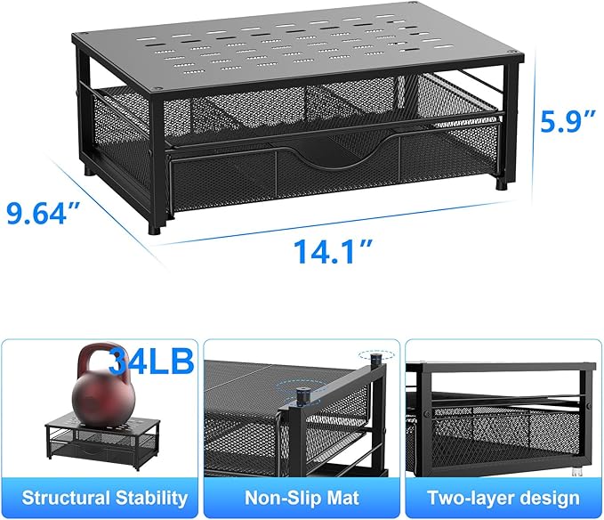 gianotter Computer Monitor Stand Riser with Drawer | Desk Organizers and Accessories Desk Accessories & Workspace Desktop Organizers Storage for Printer Stand (Black)