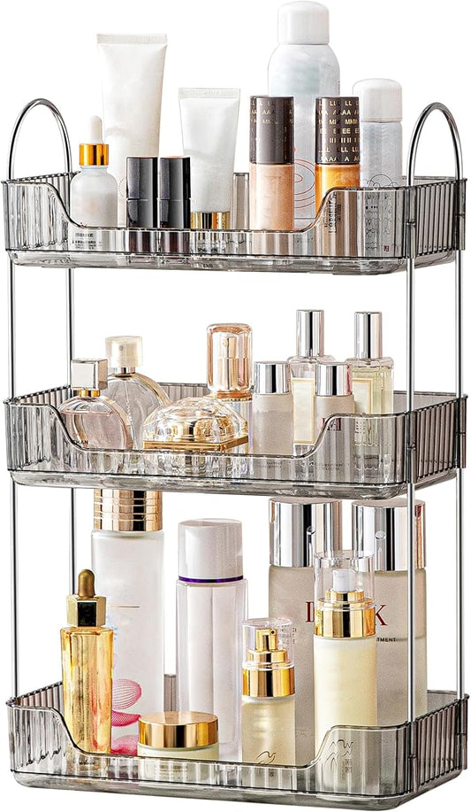 Akinbas 3 Tier Bathroom Organizer Countertop Makeup Perfume Tray Skincare Organizer for Bathroom Dresser Vanity (Grey)