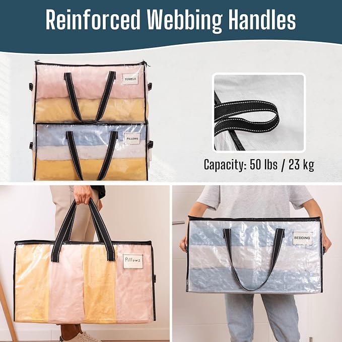 VENO Moving Bags, Storage Bags, Wide Open Top, Clear, 10 Pack | Moving boxes Alternative, Heavy Duty, Packing Supplies, Clothes and Comforter Storage, College Dorm Essentials