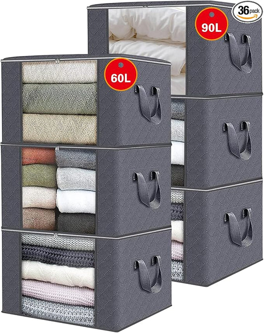18PCS 60L/18PCS 90L Extra Large Moving Bags Comforter and Blanket Storage Bins With Lids Foldable Storage Bags