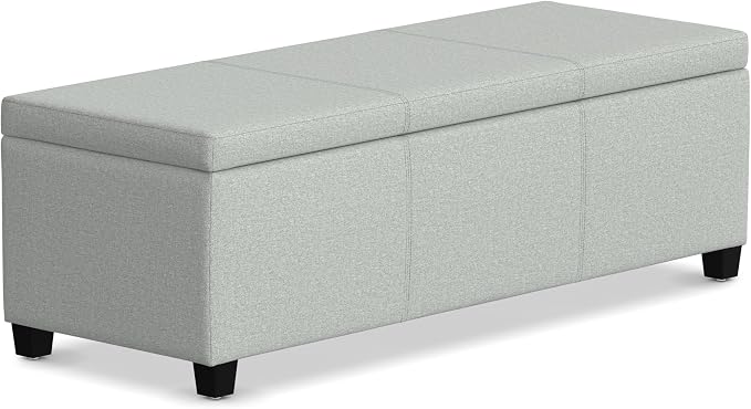 SIMPLIHOME Avalon Storage Ottoman Bench - 48" Wide x 16" High Upholstered Linen Look Fabric Rectangular Lift-Top Ottoman in Light Stone Grey, Transitional Bench for Living Room with High-Density Foam