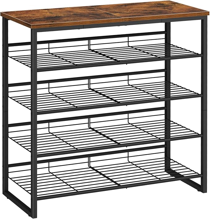 HOOBRO Shoe Rack, 5 Tier Shoe Organizer for Front Door Entrance, Shoe Shelf with Adjustable Tilt Angle, Holds 16-20 Pairs, for Entryway, Garage, Closet, Rustic Brown and Black BF08XJ01