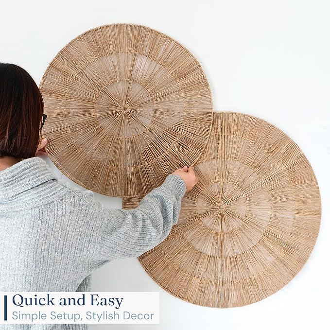 CHI AN HOME Wicker 23 Inch Jute Wall Decor Baskets, Set of 6 Extra Large Woven Jute Wall Plates, 23",21",15",13",12,10", Decorative Baskets for Wall Arts, Wall Hanging for Bedroom, Living Room, Office | 23", 21", 15", 13", 12", 10" Natural Handwoven Ju...