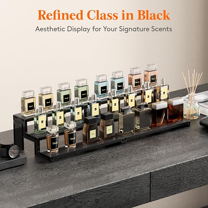 Lifewit Spice Rack, Perfume Cologne Organizer, Cupcake Stand, Tool-Free Assembly, Display Riser Shelf, Seasoning Figurine Makeup Holder, Room Decor, Kitchen Cabinet Storage, Black, 12in-3 Tier, 1 Pcs