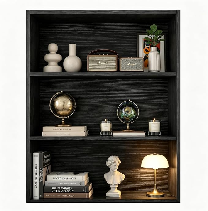 HealSmart 3 Tier Bookcase, Industrial 3 Book Shelf, 9.2" D x 23.8" W x 31.5" H Tall Open Cube Storage Organizer for Home Office, Living Room, Bedroom and Dinning Room, Black