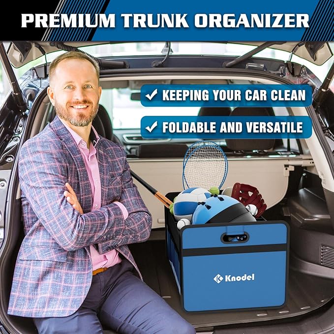 K KNODEL Foldable Trunk Storage Organizer for Car and Suv (Medium, Blue) | Collapsible Car Storage Organizer, Car Organizers and Storage for Sedan, Cargo Organizer, Car Bin, Basket,Bag, Organization