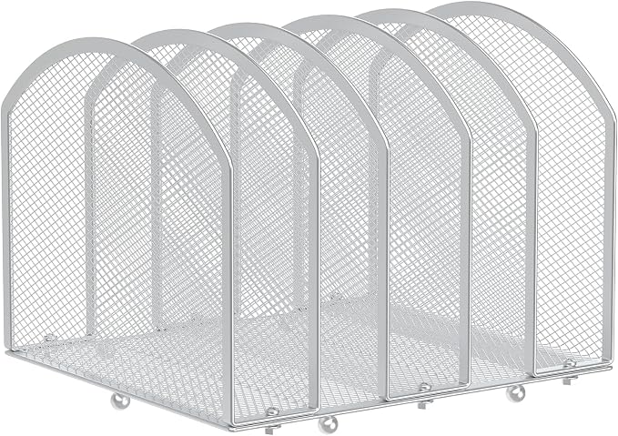 MINDEPOT Desk File Organizer 5 Sections Desktop Organizer File Sorter Office Organization File Folder Holder for Office School & Classroom (Silver, 5 Section - 1Pack)