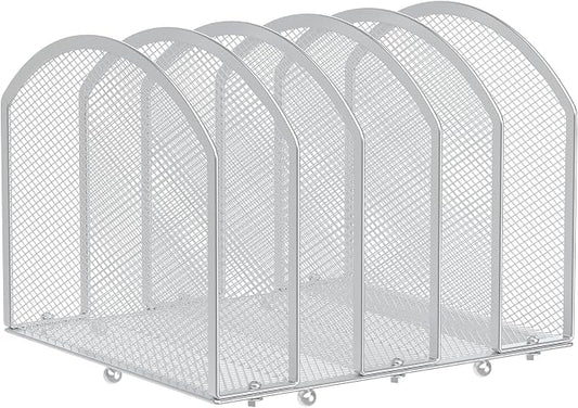 MINDEPOT Desk File Organizer 5 Sections Desktop Organizer File Sorter Office Organization File Folder Holder for Office School & Classroom (Silver, 5 Section - 1Pack)