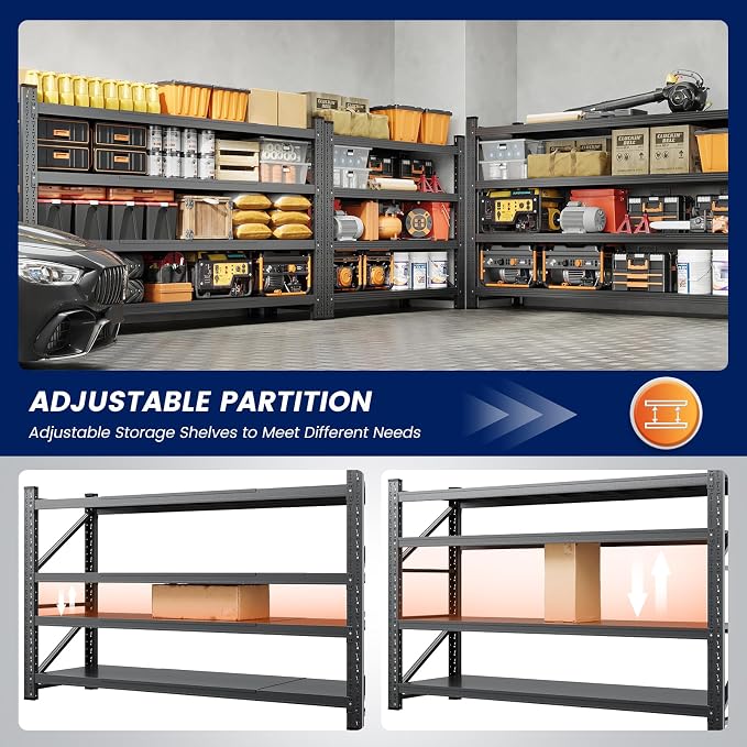 68" W Metal Garage Storage Shelves,Heavy Duty Adjustable Steel Organization Shelving,Utility Rack Shelf,68" W x 24" D x 63" H for Basement,Warehouse,Industrial