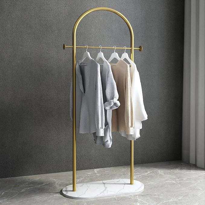 Freestanding Clothing Rack with Marble Base,Modern Arch Gold Garment Rack for Small Spaces,Sturdy Metal Coat Rack,Clothes Racks for Hanging Clothes in Bedroom,Closet,Entryway,Boutique Display