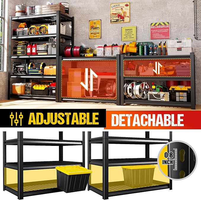 Set of 3 Heavy Duty Garage Shelving 5T Storage Shelves, Adjustable Metal Shelving Unit, Utility Garage Organizer Shelf for Basement, Pantry, Warehouse, Supermarket, 59" W x 19.7" D x 72" H