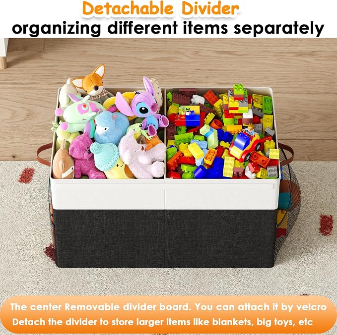 Large Toy Storage Box with Lid Upgraded Toy Storage Chest Organizer with Divider Foldable Toy Bin for Kids Boys Girls Playroom Nursery Bedroom (25"x13"x16")