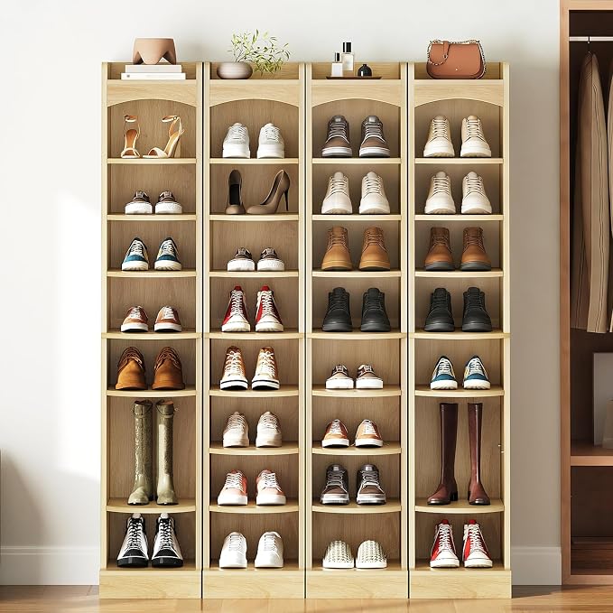 9-Tier Tall Shoe Rack, Wooden Shoe Storage Organizer, Narrow Shoe Cabinet with Removable Shelves for Small Spaces, Holds 9 Pairs of Shoes, for Entrance, Hallway, Natural SS02NL