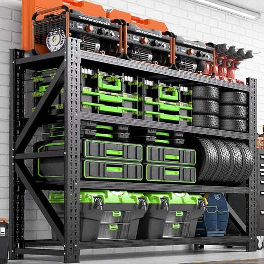 Heavy Duty Garage Storage Shelves, 71" Wide Metal Shelving Unit, 6000LBS Capacity, 4-Tier Adjustable Industrial Rack for Warehouse Basement Shop, 71" W x 24" D x 69" H