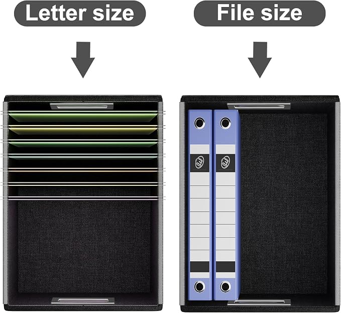 File Organizer Box with Lids, Collapsible File Folder Organizer | File Box with Plastic Slides for Document, Filing Bin for Letter Size Hanging File Folders (2 Pack, Silver, Leather)