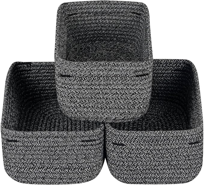 CubesLand Baskets for Organizing,Small Woven Storage Baskets for Shelves | Cute Closet Cube Bins Set 3,Baby Nursery Cube Organizer Toys Basket Bin,Home Decor Organization Bins Mixed Black