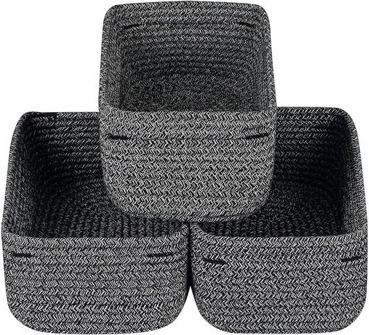 CubesLand Baskets for Organizing,Small Woven Storage Baskets for Shelves | Cute Closet Cube Bins Set 3,Baby Nursery Cube Organizer Toys Basket Bin,Home Decor Organization Bins Mixed Black